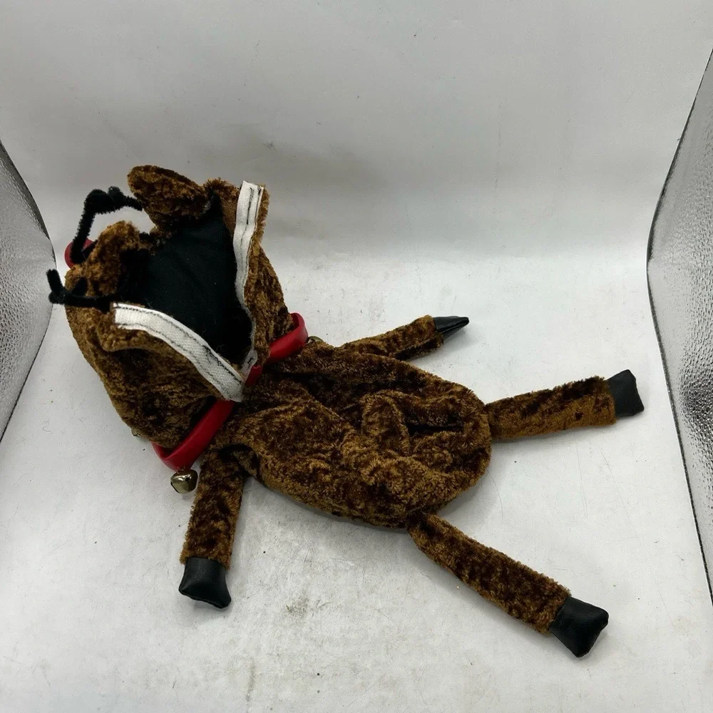 Brown Reindeer Costume Plush Faux Fur Bell Collar Christmas Holiday‎ Pet